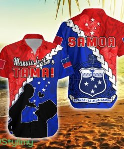 Happy Samoan Fathers Day Hibiscus Mix Polynesian Pattern Samoa Button Down Hawaiian Shirt Trending Summer Product Photo 1