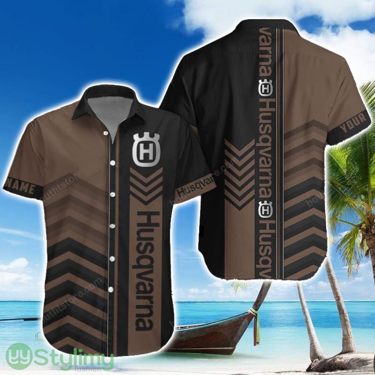 Husqvarna Brown Hawaiian Shirt Summer Gift For Men Women Custom Name 1 Husqvarna Brown Hawaiian Shirt Summer Gift For Men Women Custom Name Product Photo 1