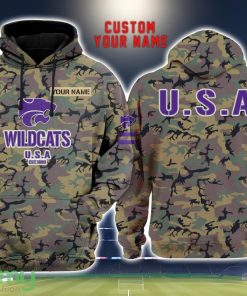Kansas State Wildcats 3D Printing Army Camo Pattern Unisex Hoodies Custom Name For Fans Product Photo 1