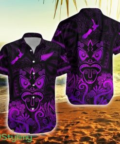 Maori Aotearoa Rugby Haka New Zealand Silver Fern Purple New Zealand Button Down Hawaiian Shirt Trending Summer Product Photo 1