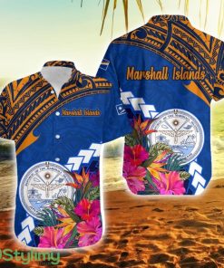 Marshall Islands Coat Of Arms Polynesian Tropical Marshall Islands Button Down Hawaiian Shirt Trending Summer Product Photo 1