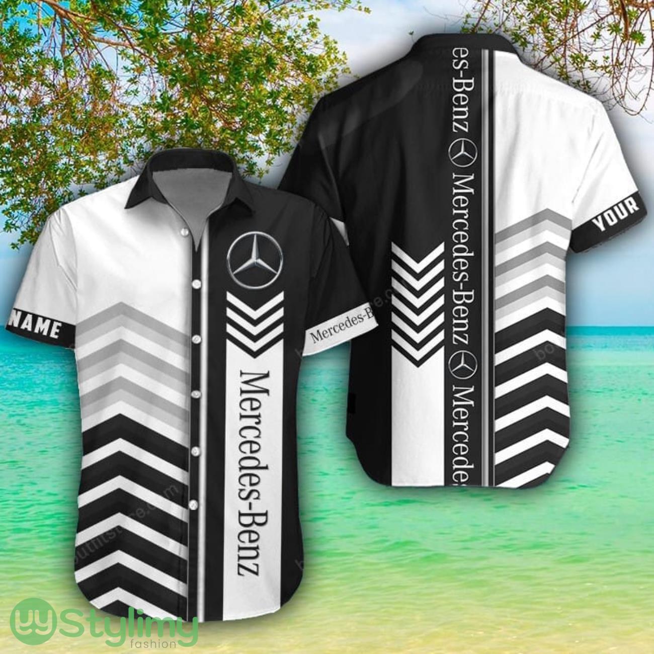 Mercedes-Benz White Hawaiian Shirt Shorts Sleeve Beach Shirt Custom Name 1 Mercedes-Benz White Hawaiian Shirt Shorts Sleeve Beach Shirt Custom Name Product Photo 1