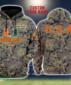 Miami Hurricanes 3D Printing Army Camo Pattern Unisex Hoodies Custom Name For Fans Product Photo 1