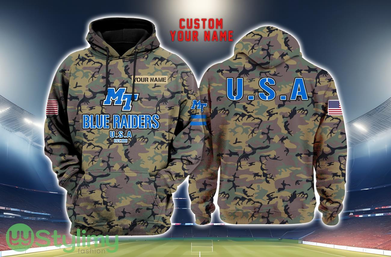 Middle Tennessee Blue Raiders 3D Printing Army Camo Pattern Unisex Hoodies Custom Name For Fans 6 Middle Tennessee Blue Raiders 3D Printing Army Camo Pattern Unisex Hoodies Custom Name For Fans Product Photo 1