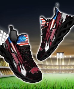 NCAA Arkansas Razorbacks Logo And Flag Custom Name Max Soul Shoes Gift For Fan Product Photo 1