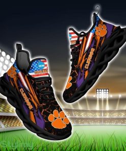 NCAA Clemson Tigers Logo And Flag Custom Name Max Soul Shoes Gift For Fan Product Photo 1