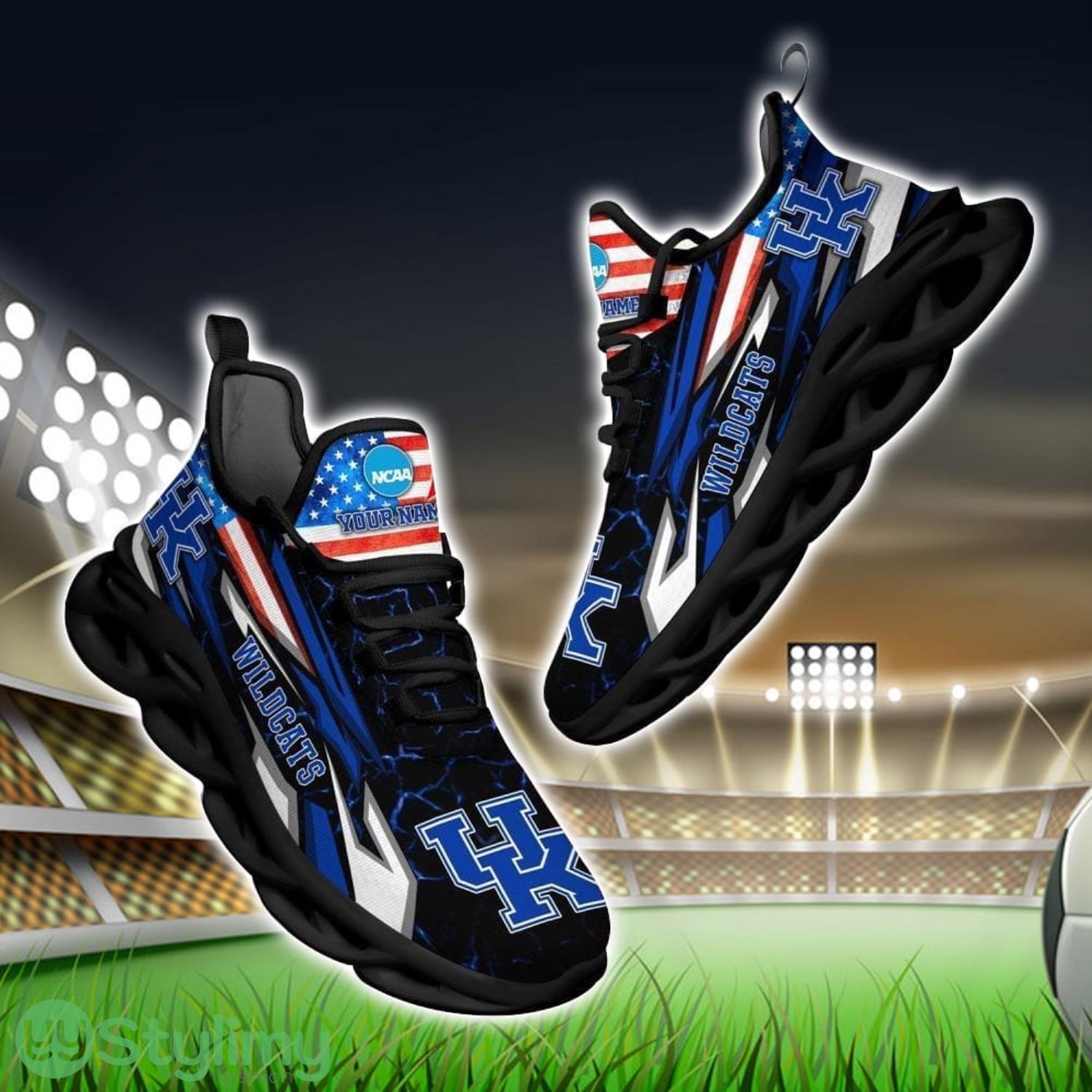 NCAA Kentucky Wildcats Logo And Flag Custom Name Max Soul Shoes Gift For Fan 2 NCAA Kentucky Wildcats Logo And Flag Custom Name Max Soul Shoes Gift For Fan Product Photo 1