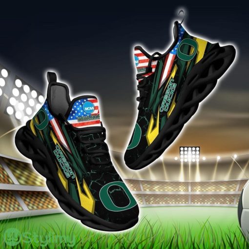 NCAA Oregon Ducks Logo And Flag Custom Name Max Soul Shoes Gift For Fan