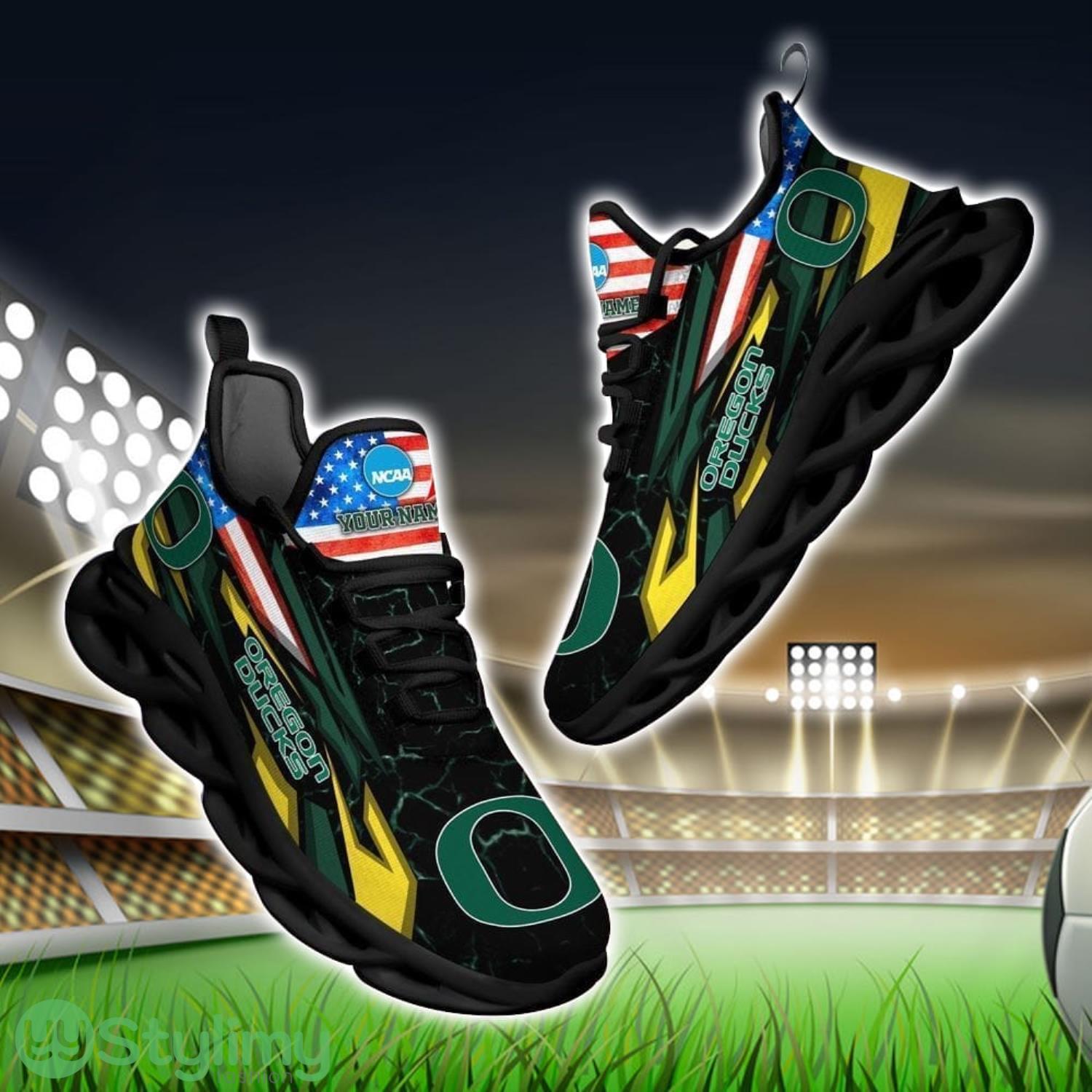 NCAA Oregon Ducks Logo And Flag Custom Name Max Soul Shoes Gift For Fan 2 NCAA Oregon Ducks Logo And Flag Custom Name Max Soul Shoes Gift For Fan Product Photo 1
