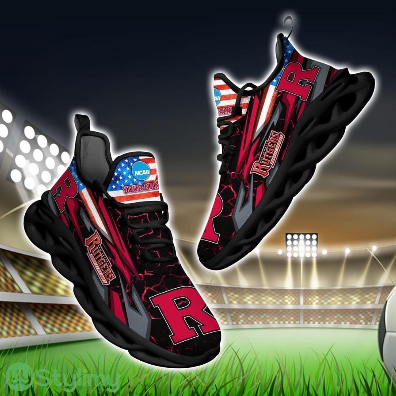 NCAA Rutgers Scarlet Knights Logo And Flag Custom Name Max Soul Shoes Gift For Fan 3 NCAA Rutgers Scarlet Knights Logo And Flag Custom Name Max Soul Shoes Gift For Fan Product Photo 1