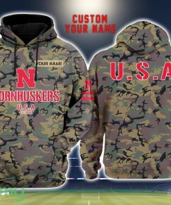 Nebraska Cornhuskers 3D Printing Army Camo Pattern Unisex Hoodies Custom Name For Fans Product Photo 1