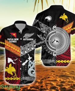 New Zealand And Papua New Guinea Together Black Papua New Guinea Button Down Hawaiian Shirt Trending Summer Product Photo 1