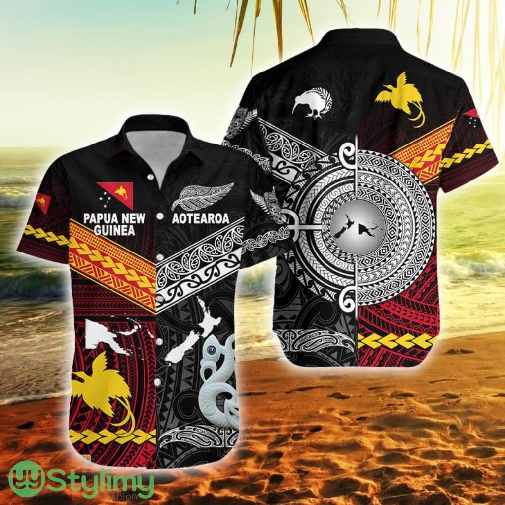New Zealand And Papua New Guinea Together Black Papua New Guinea Button Down Hawaiian Shirt Trending Summer 2 New Zealand And Papua New Guinea Together Black Papua New Guinea Button Down Hawaiian Shirt Trending Summer Product Photo 1