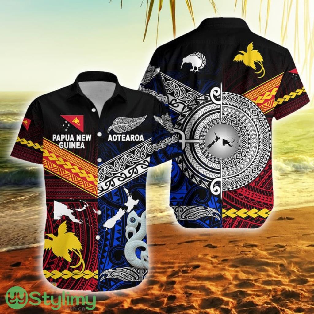 New Zealand And Papua New Guinea Together Blue New Zealand Button Down Hawaiian Shirt Trending Summer 2 New Zealand And Papua New Guinea Together Blue New Zealand Button Down Hawaiian Shirt Trending Summer Product Photo 1