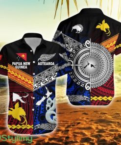 New Zealand And Papua New Guinea Together Blue Papua New Guinea Button Down Hawaiian Shirt Trending Summer Product Photo 1