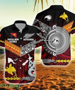New Zealand And Papua New Guinea Together Red New Zealand Button Down Hawaiian Shirt Trending Summer Product Photo 1