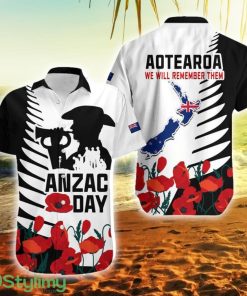 New Zealand Anzac Day Military Silver Ferns And Red Poppy New Zealand Button Down Hawaiian Shirt Trending Summer Product Photo 1