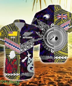 New Zealand Maori Aotearoa And Niue Together Purple New Zealand Button Down Hawaiian Shirt Trending Summer Product Photo 1