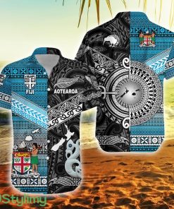 New Zealand Maori Aotearoa Fiji Tapa Together Black Fiji Button Down Hawaiian Shirt Trending Summer Product Photo 1