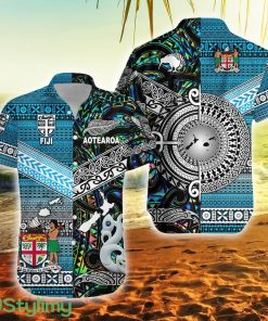 New Zealand Maori Aotearoa Fiji Tapa Together Green Fiji Button Down Hawaiian Shirt Trending Summer Product Photo 1