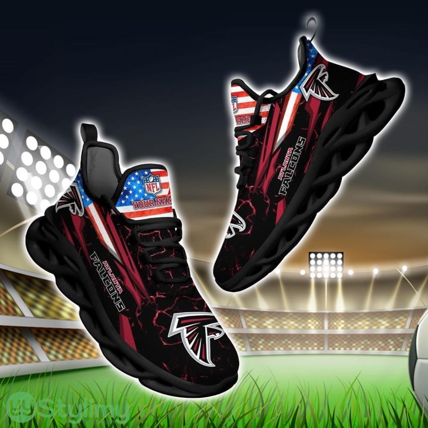 NFL Atlanta Falcons Logo And Flag Custom Name Max Soul Shoes Gift For Fan 3 NFL Atlanta Falcons Logo And Flag Custom Name Max Soul Shoes Gift For Fan Product Photo 1