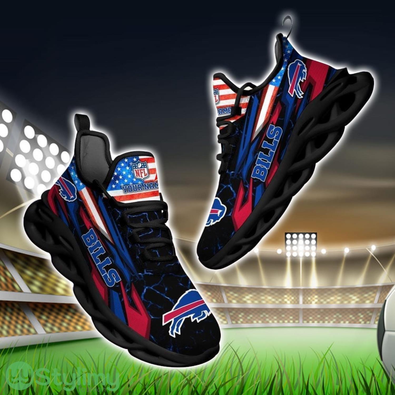 NFL Buffalo Bills Logo And Flag Custom Name Max Soul Shoes Gift For Fan 3 NFL Buffalo Bills Logo And Flag Custom Name Max Soul Shoes Gift For Fan Product Photo 1