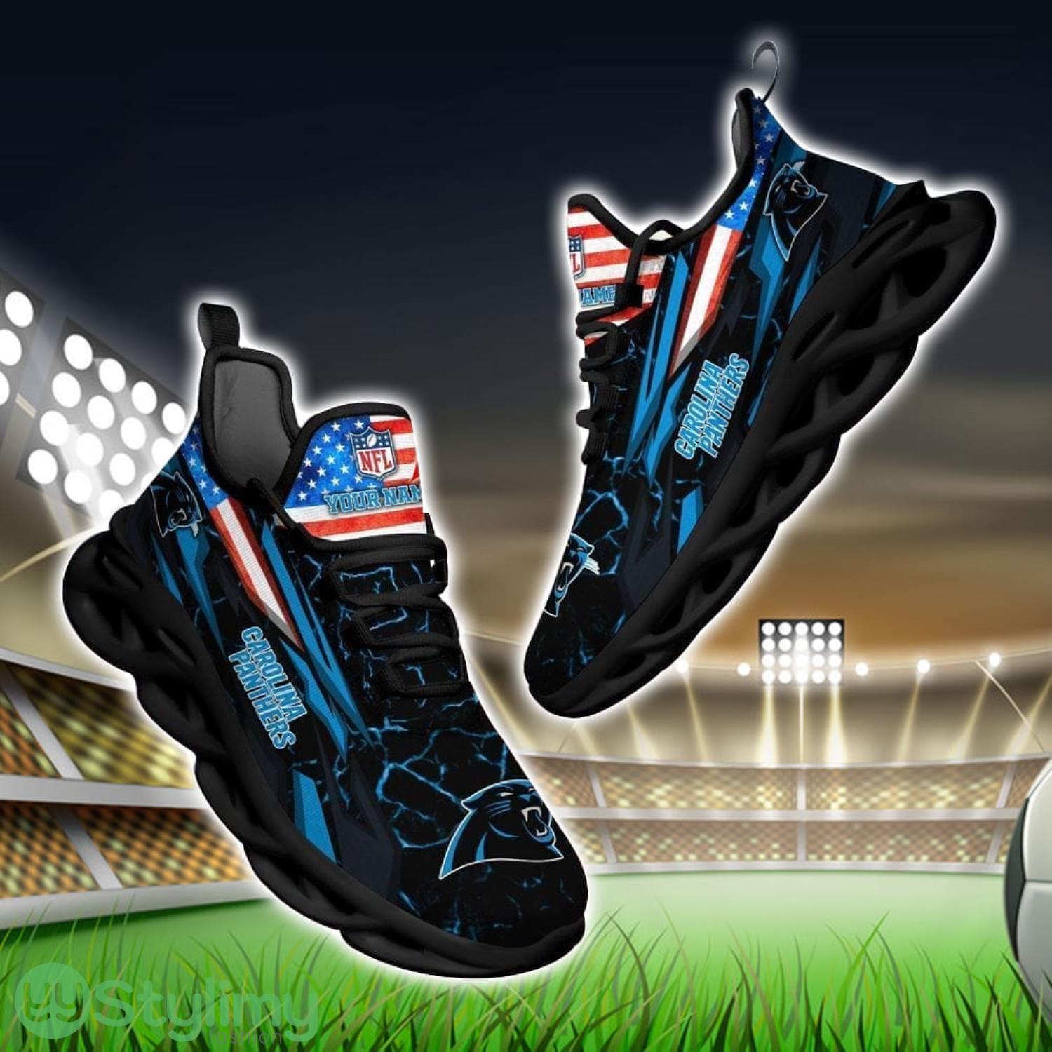 NFL Carolina Panthers Logo And Flag Custom Name Max Soul Shoes Gift For Fan 2 NFL Carolina Panthers Logo And Flag Custom Name Max Soul Shoes Gift For Fan Product Photo 1