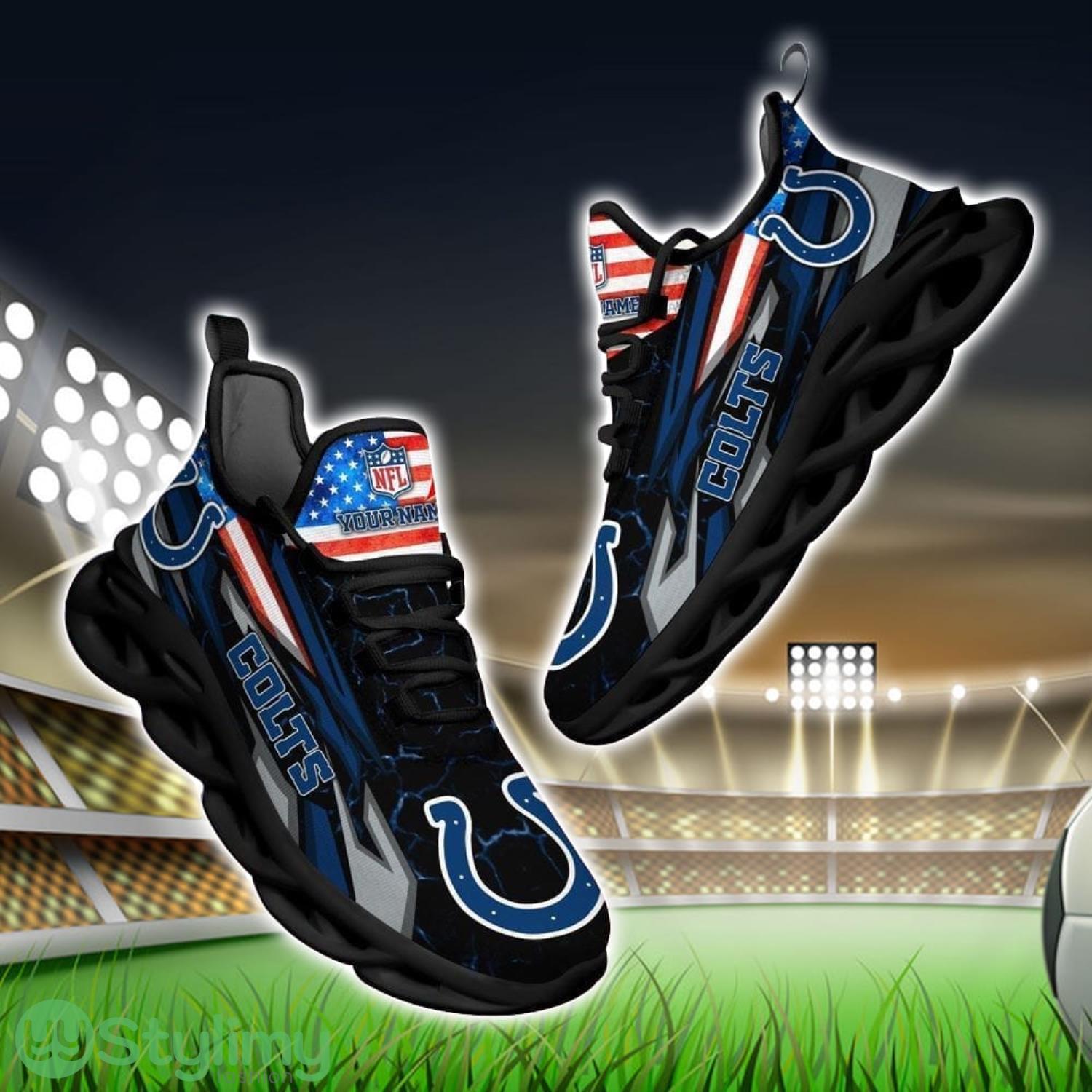 NFL Indianapolis Colts Logo And Flag Custom Name Max Soul Shoes Gift For Fan 2 NFL Indianapolis Colts Logo And Flag Custom Name Max Soul Shoes Gift For Fan Product Photo 1