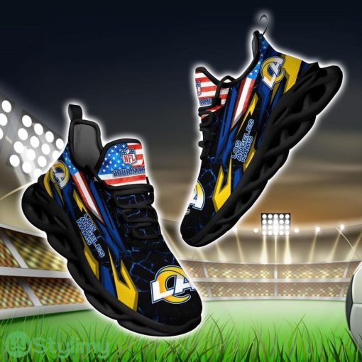 NFL Los Angeles Rams Logo And Flag Custom Name Max Soul Shoes Gift For Fan