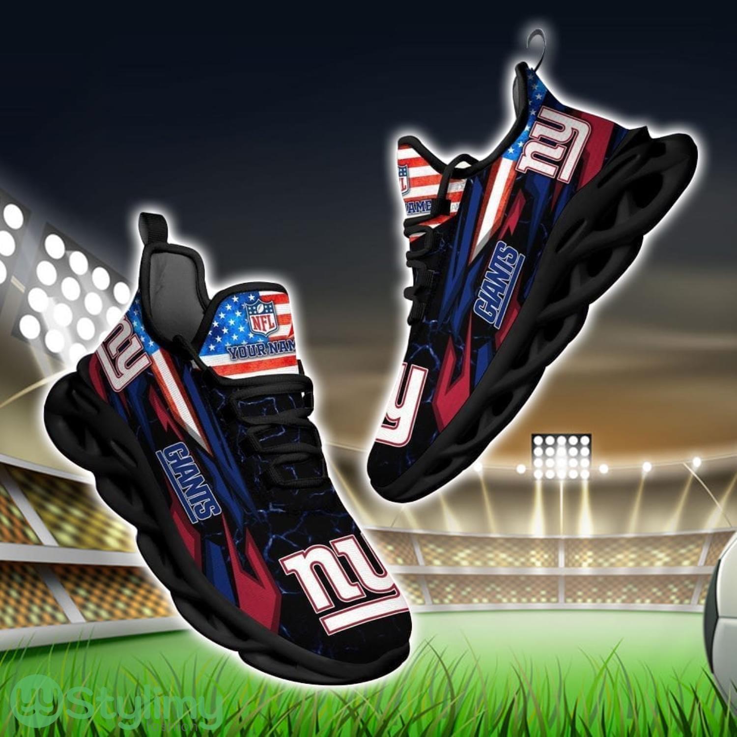 NFL New York Giants Logo And Flag Custom Name Max Soul Shoes Gift For Fan 3 NFL New York Giants Logo And Flag Custom Name Max Soul Shoes Gift For Fan Product Photo 1