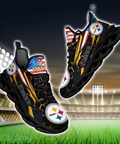 NFL Pittsburgh Steelers Logo And Flag Custom Name Max Soul Shoes Gift For Fan Product Photo 1