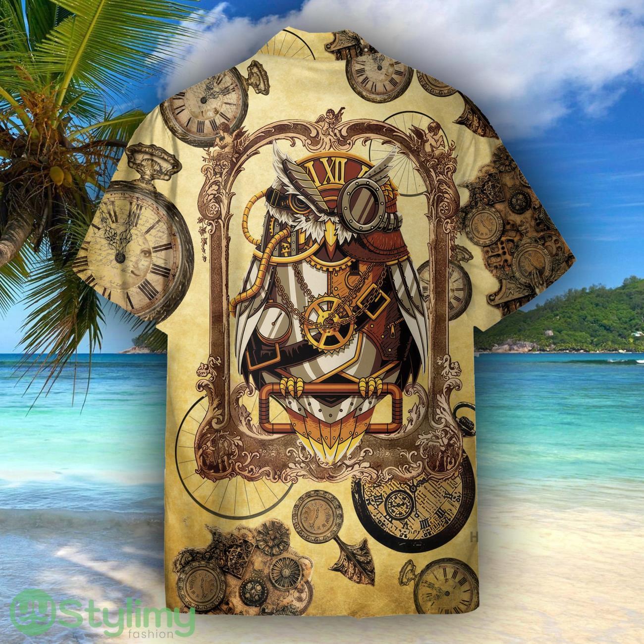Owl Steampunk Clock Unisex Short Sleeve Shirts Hawaiian Shirt For Men Women 2 Owl Steampunk Clock Unisex Short Sleeve Shirts Hawaiian Shirt For Men Women Product Photo 2