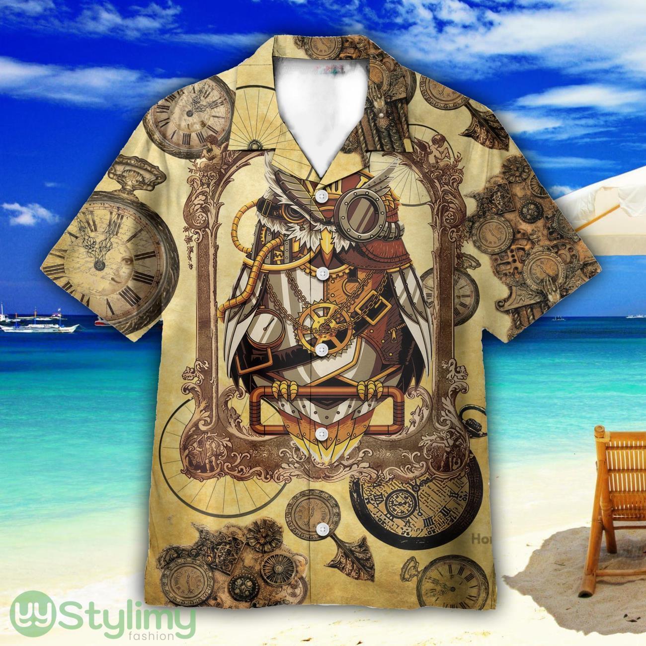 Owl Steampunk Clock Unisex Short Sleeve Shirts Hawaiian Shirt For Men Women 3 Owl Steampunk Clock Unisex Short Sleeve Shirts Hawaiian Shirt For Men Women Product Photo 1