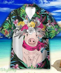 Pig With Flower Hair Wreath Tropical Pattern Hawaiian Shirt For Men Women Product Photo 1