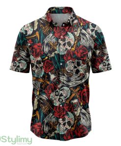 Rose Sugar Skull Aloha Cute Summer Gift 3D Hawaiian Shirt Product Photo 1