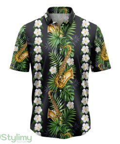 Saxophone Green Leaf Hawaiian Shirt Short Sleeves Shirt Beach Gift Product Photo 1