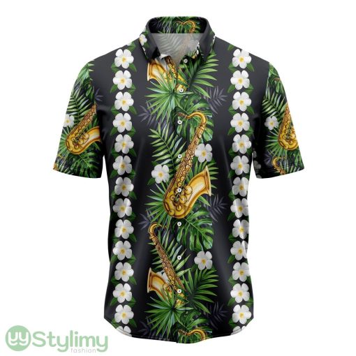 Saxophone Green Leaf Hawaiian Shirt Short Sleeves Shirt Beach Gift Product Photo 1