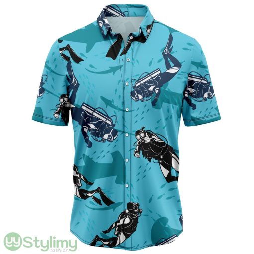 Scuba Diving With Shark Aloha Cute Summer Gift 3D Hawaiian Shirt Product Photo 1