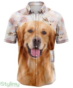 Seashells and Cute Golden Retriever Hawaiian Shirt Short Sleeves Shirt Beach Gift Product Photo 1