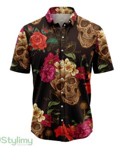 Skull Flower Hawaiian Shirt Short Sleeves Shirt Beach Gift Product Photo 1