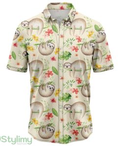 Sloth Leaf Pattern Hawaiian Shirt Short Sleeves Shirt Beach Gift Product Photo 1