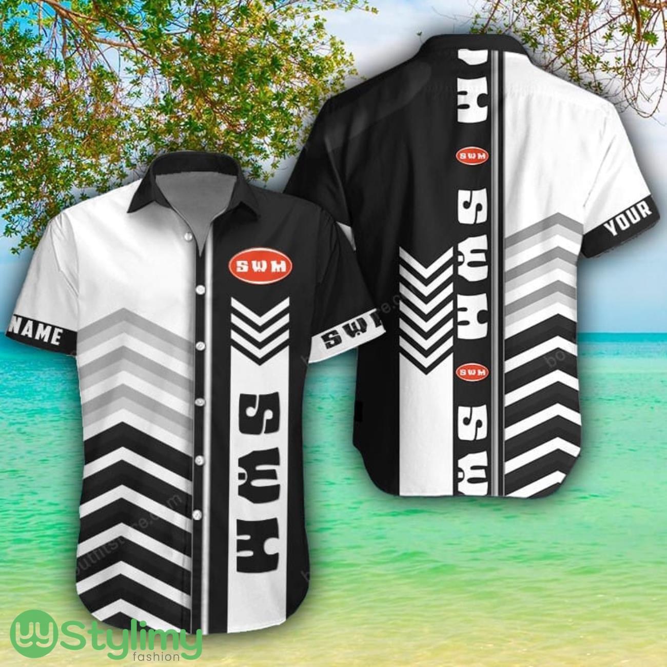SWM White Hawaiian Shirt Shorts Sleeve Beach Shirt Custom Name 1 SWM White Hawaiian Shirt Shorts Sleeve Beach Shirt Custom Name Product Photo 1
