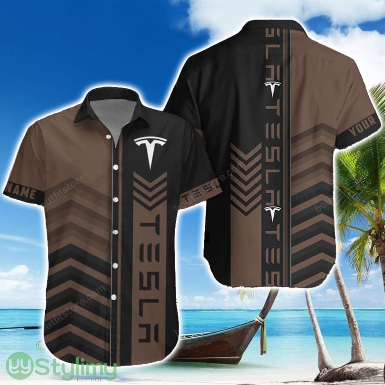 Tesla Brown Hawaiian Shirt Summer Gift For Men Women Custom Name 2 Tesla Brown Hawaiian Shirt Summer Gift For Men Women Custom Name Product Photo 1