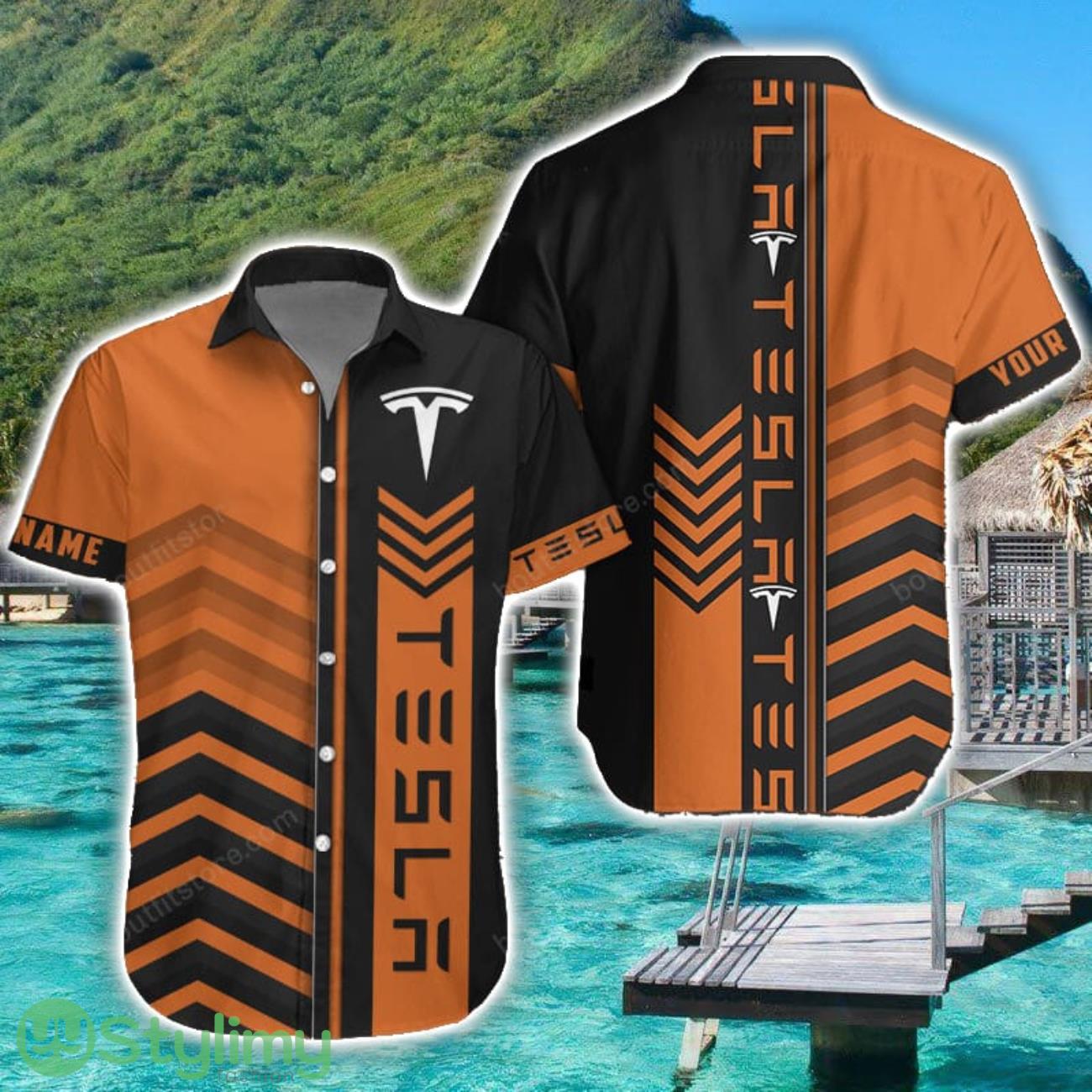 Tesla Orange Hawaiian Shirt Custom Name For Car Lover 2 Tesla Orange Hawaiian Shirt Custom Name For Car Lover Product Photo 1