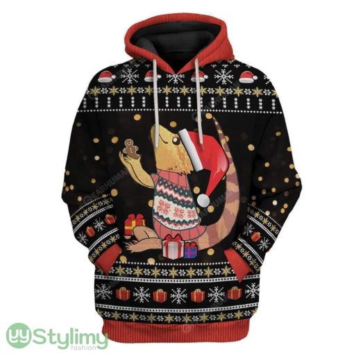 Ugly Bearded Dragon Holding Gingerbread Man Christmas Custom Hoodie 3D Alll Over Print Gift For Christmas
