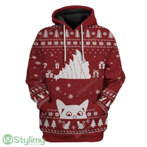 Ugly Christmas Cat Tipping Xmas Tree Over Meowy Catmas Custom Hoodie 3D Alll Over Print Gift For Christmas
