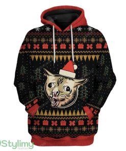 Ugly Christmas Coughing Cat Meme Hoodie 3D Alll Over Print Gift For Christmas Product Photo 1