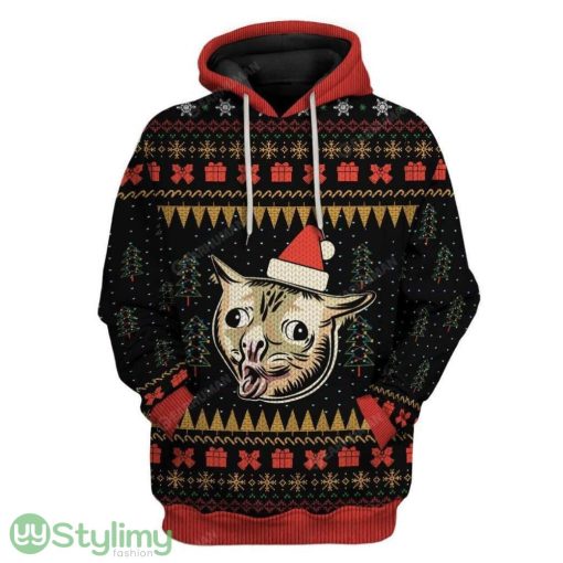Ugly Christmas Coughing Cat Meme Hoodie 3D Alll Over Print Gift For Christmas Product Photo 1