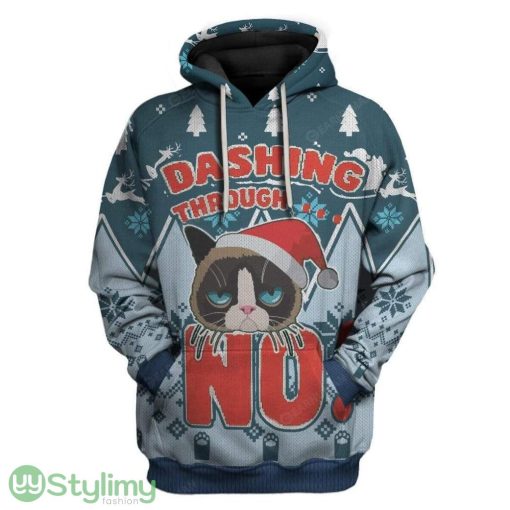 Ugly Christmas Dashing Through Grumpy Cat Custom Hoodie 3D Alll Over Print Gift For Christmas