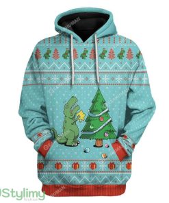 Ugly Christmas Dinosaur Custom Hoodie 3D Alll Over Print Gift For Christmas Product Photo 1